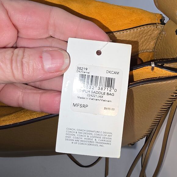 Coach Whiplash Saddle Bag Camel Brown Fringe Braided Leather Crossbody NWT SEE - Picture 5 of 14
